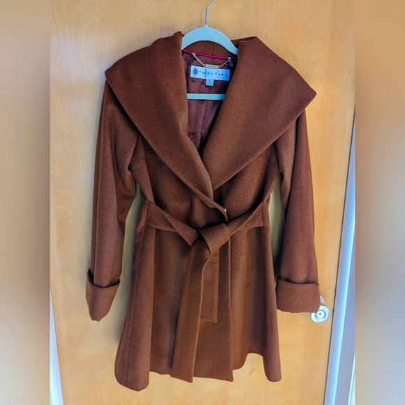 Like New! Trina Turk Wool Shawl Collar Coat Brown - Picture 1 of 9